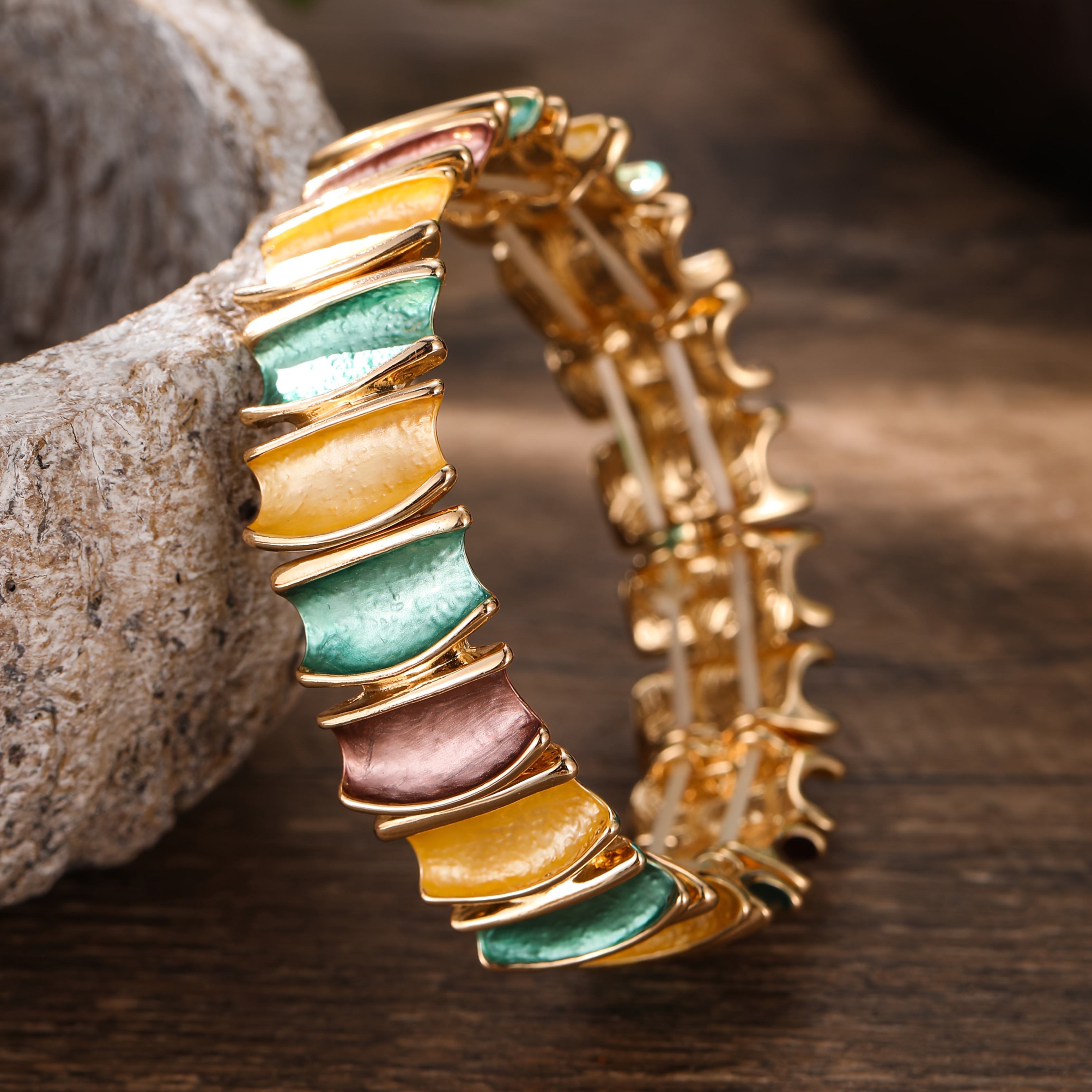 Women's Macaron-Colored Enamel Plated Stretch Bracelet, Elegant Gift